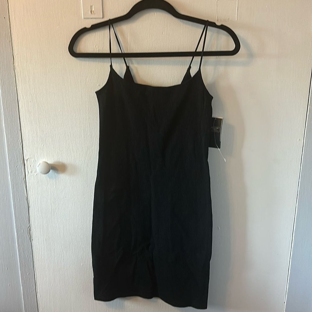 Black Ribbed Short Bodycon Dress Thin Strapped